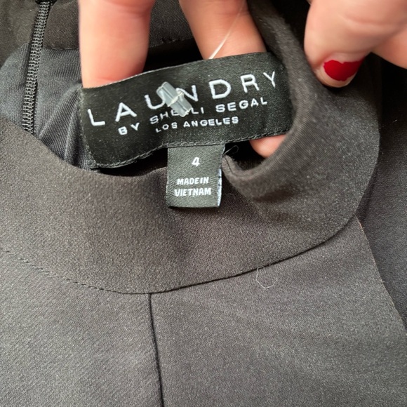 NWT Laundry By Shelli Segal Elegant Black Ruffle Dress Size 4 - Picture 2 of 7